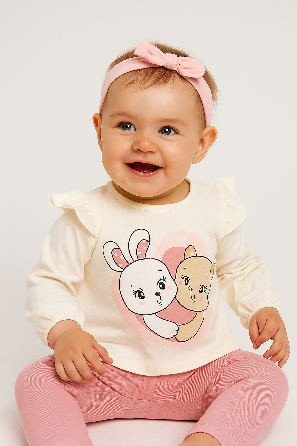 Set für Mädchen einem langärmligen T-Shirt und leichten rosa Leggings.