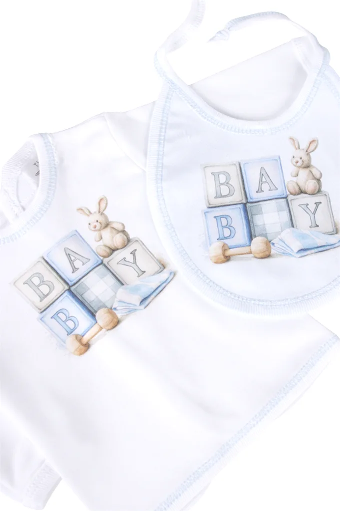5-teiliges Neugeborenen-Set aus Baumwolle mit Würfelmotiv