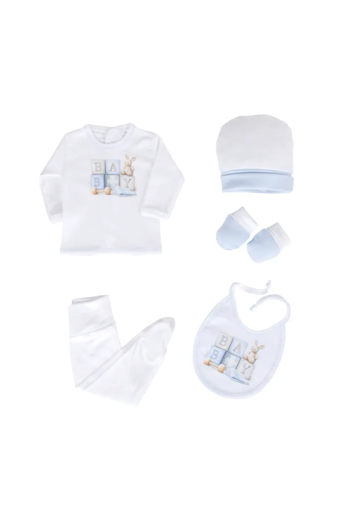 5-teiliges Neugeborenen-Set aus Baumwolle mit Würfelmotiv