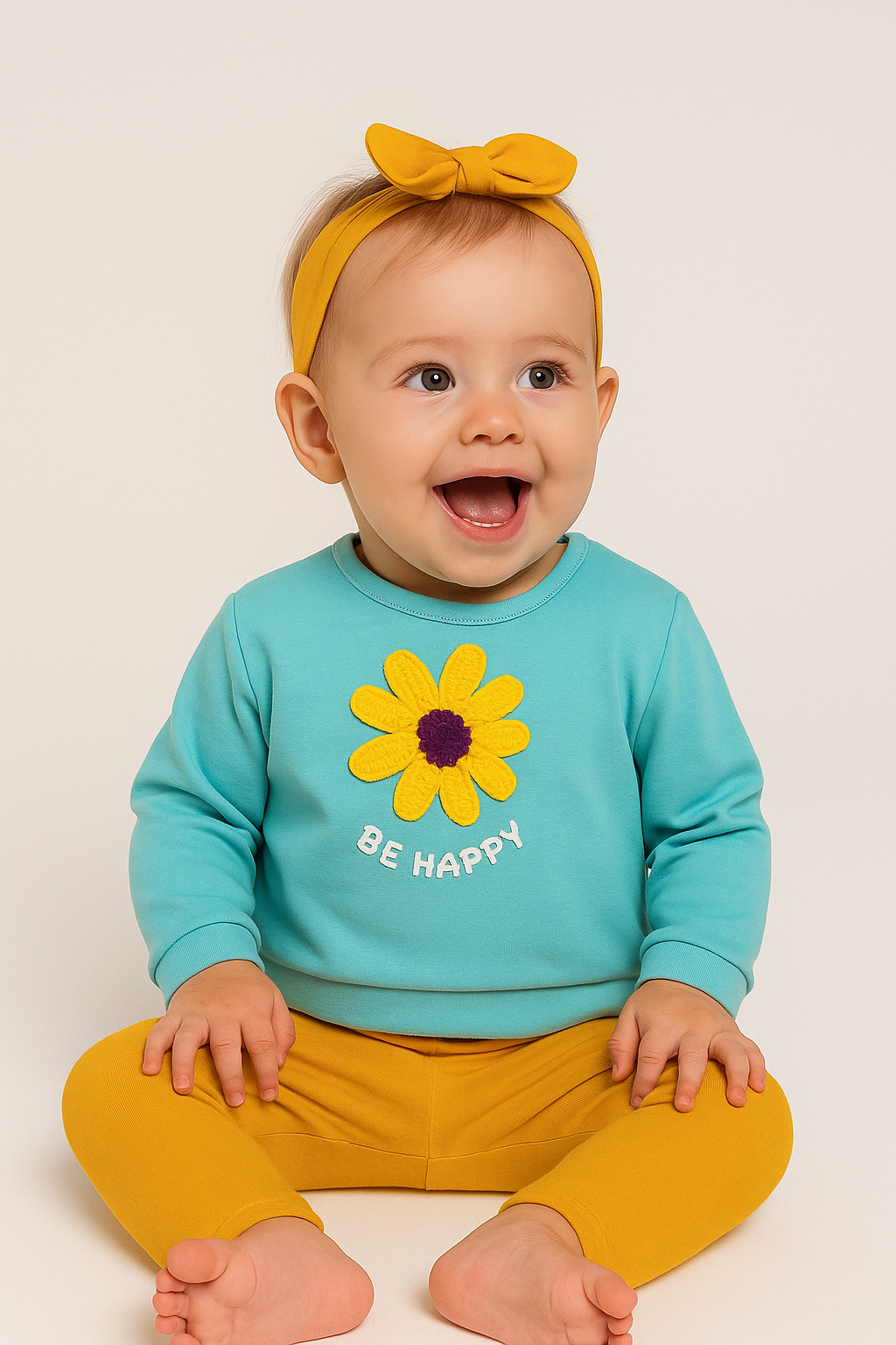 Fleece-Sweatshirt Häkelblume mit leichten gelben Leggings