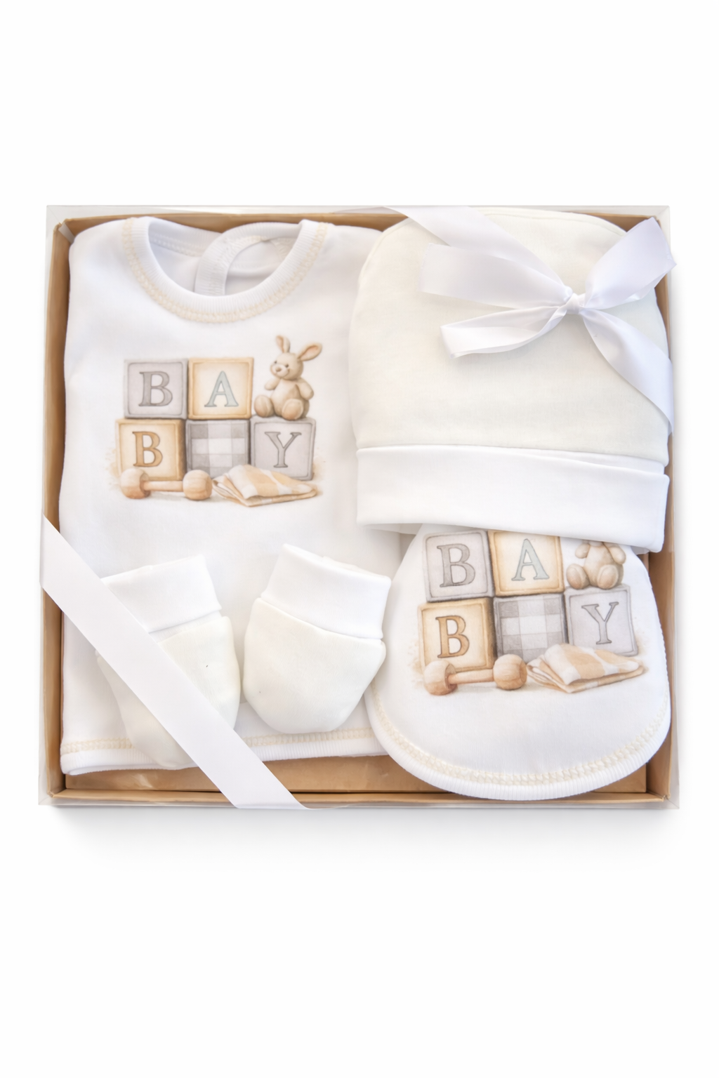 5-teiliges Neugeborenen-Set aus Baumwolle mit Würfelmotiv