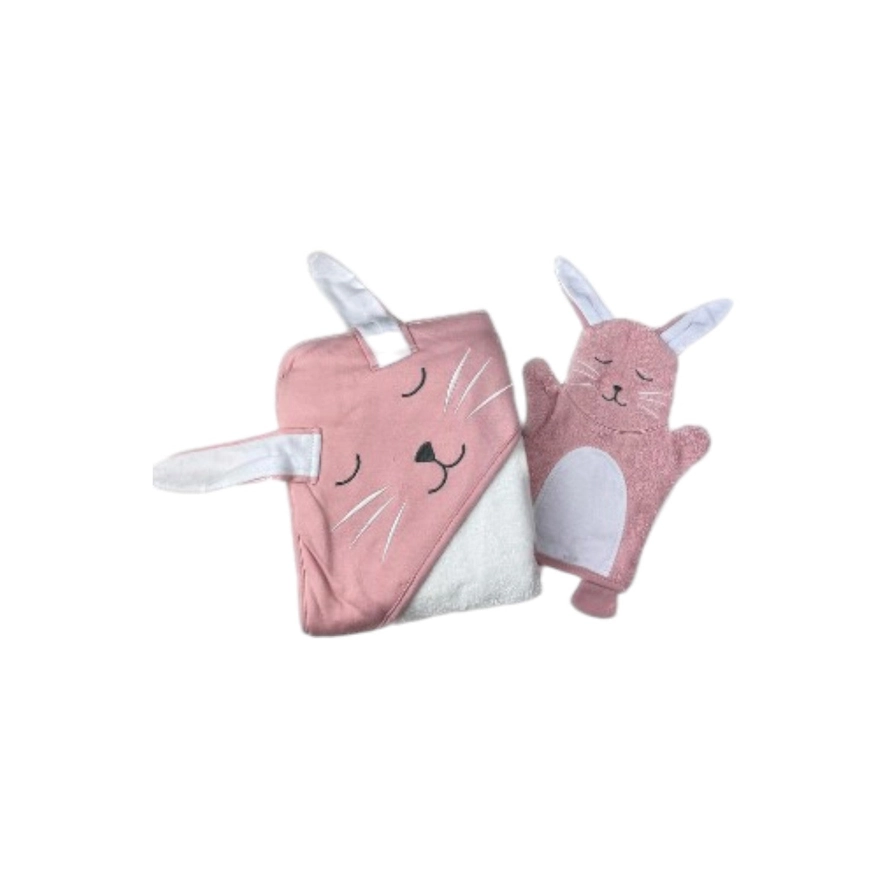 2er Pack Baby Hase Badeset Kinder Kapuzen Badetuch & Waschhandschuh Frottee  