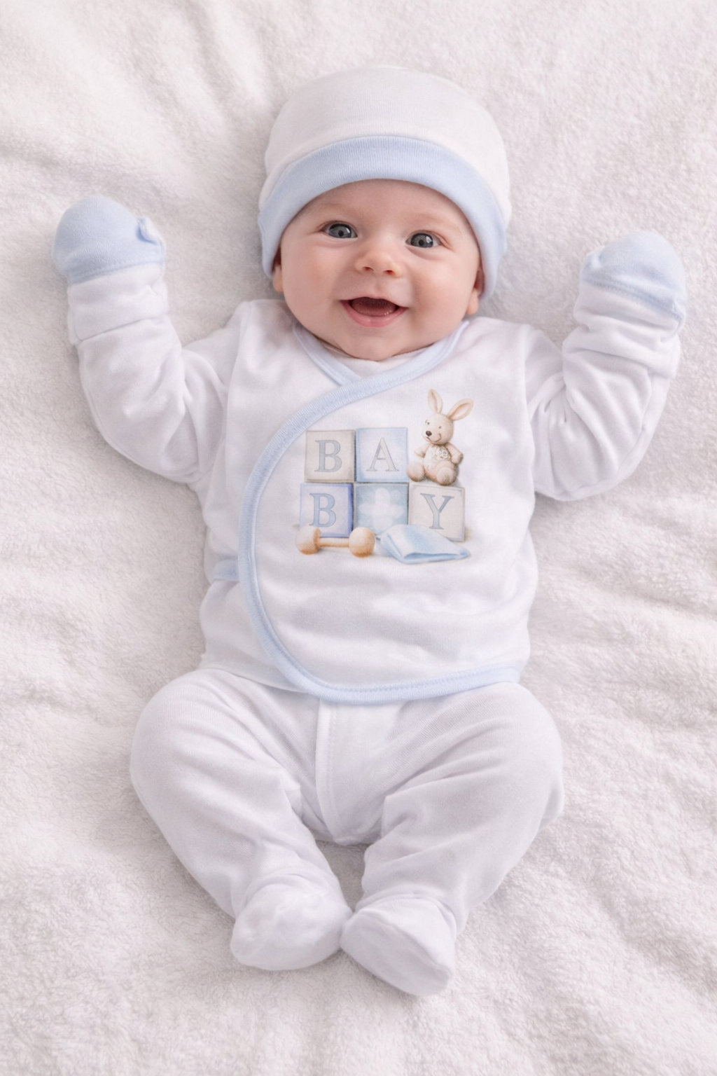 5-teiliges Neugeborenen-Set aus Baumwolle mit Würfelmotiv